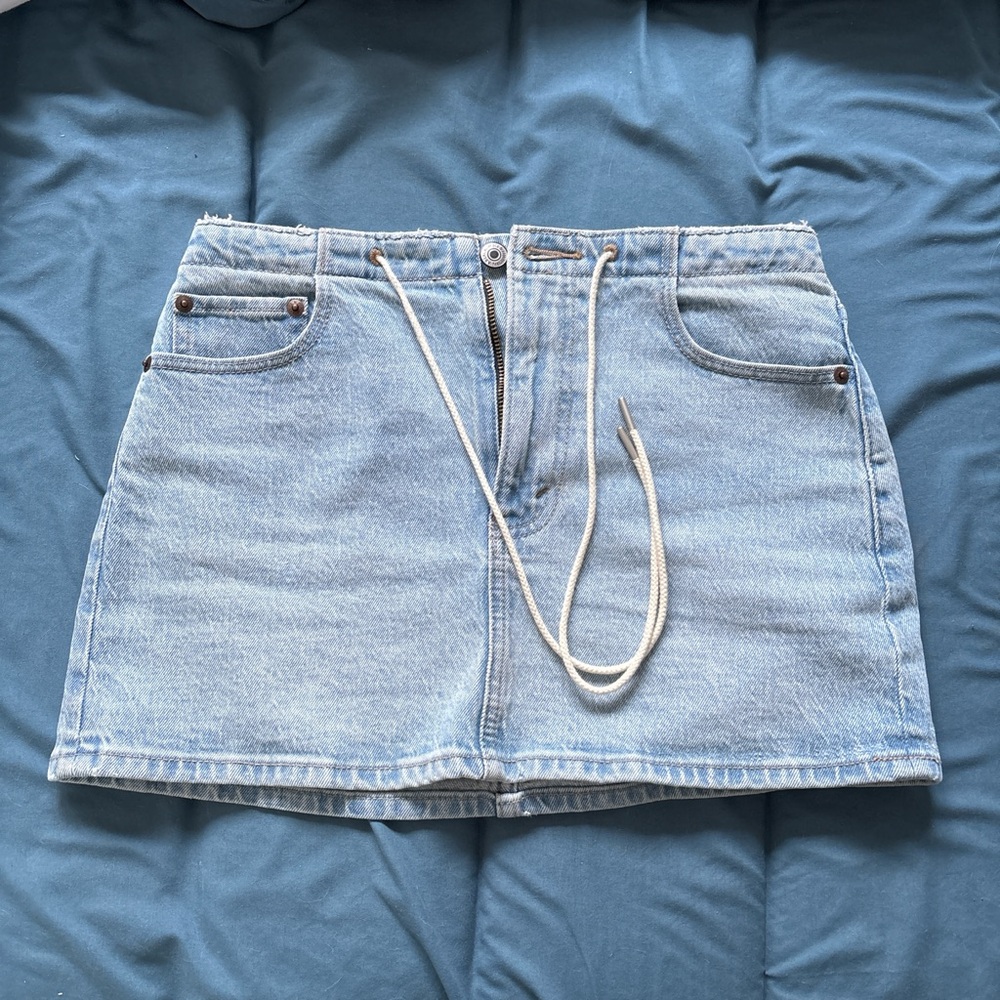 Abercrombie & Fitch Light Blue Denim Mini Skirt with Drawstring